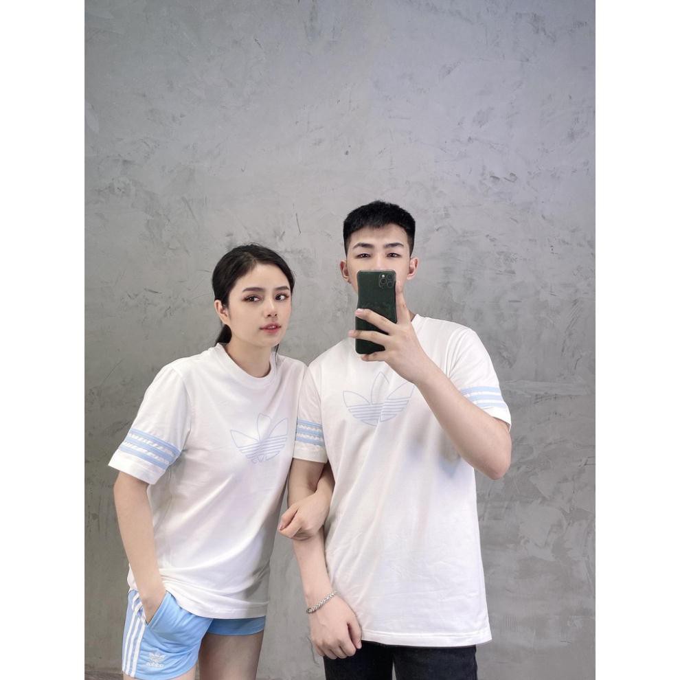 Áo Thể Thao Nam Nữ [Tee Shirt] Trắng Logo Viền Outline Xanh [ĐỒ TẬP GYM]