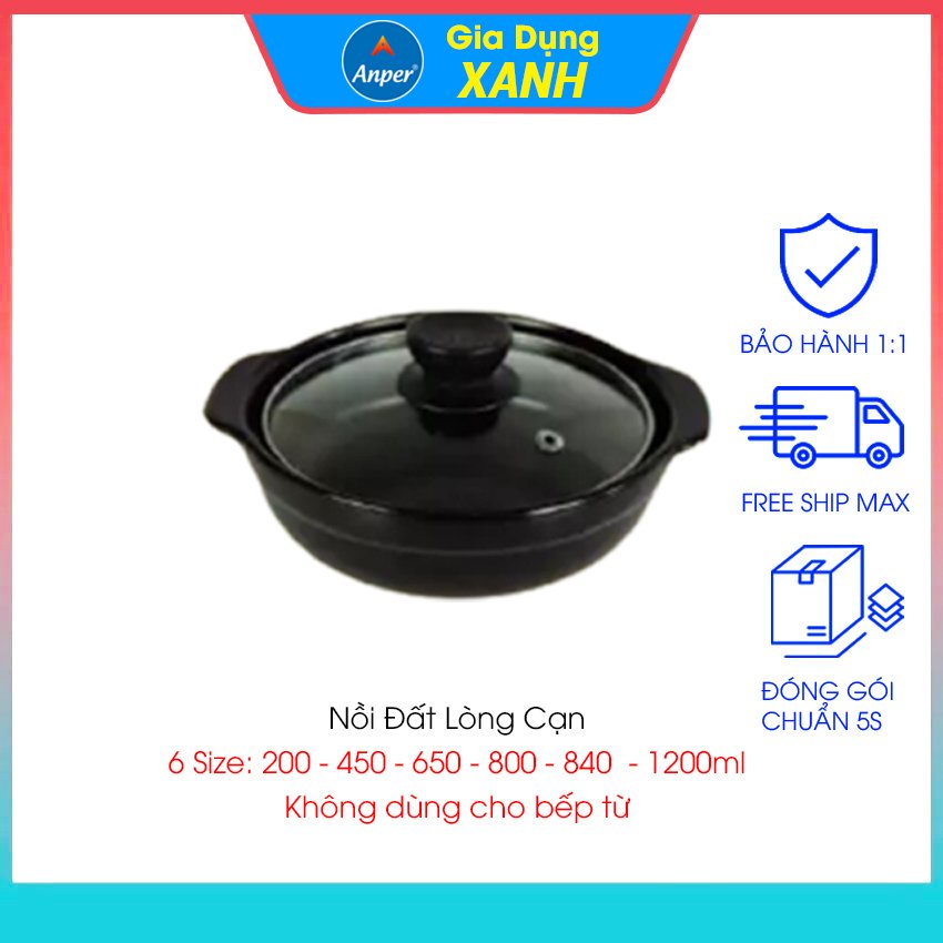 Nồi đất kho thịt cá lioại 1 ANPER 0.2L 0.5L 0.8L 1L 1.5L  2L  3L (ko bếp từ ) kho quẹt kiểu hàn quốc