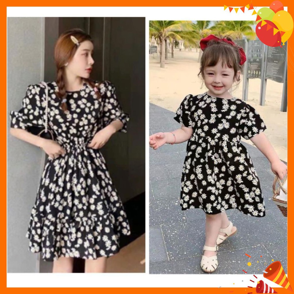 Mẹ Bé : Đầm Tay Phồng Hoa Cúc