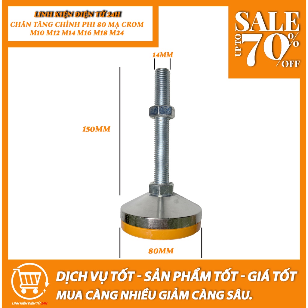 Chân tăng chỉnh phi 80mm đế cao , mạ Crom ren M10-M12-M14-M16-M18-M24, chân tăng chỉnh chiều cao