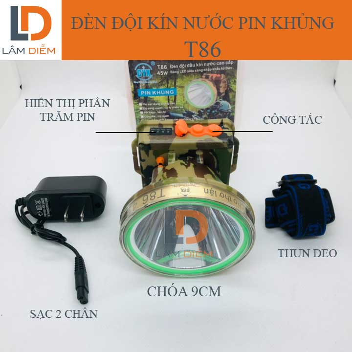 Đèn pin đội đầu siêu sáng lính pin trâu hiển thị phần trăm pin kín nước t86 - t82