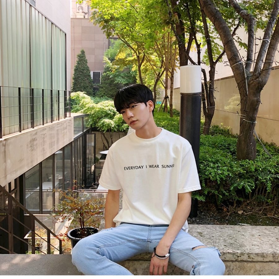 RYAN - Áo thun nam EVERYDAY trắng ngắn tay vải cotton cổ bo tròn thương hiệu RYAN form rộng phong cách Hàn Quốc