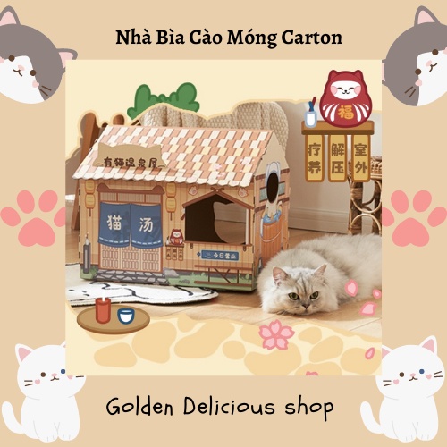 Ngôi Nhà Cào Móng Bìa Carton Cho Mèo - Đồ Chơi Cào Móng Kiêm Ổ Mèo - Mèo Cực Thích - Kích Thước Lớn - Thiết Kế Dễ Thương