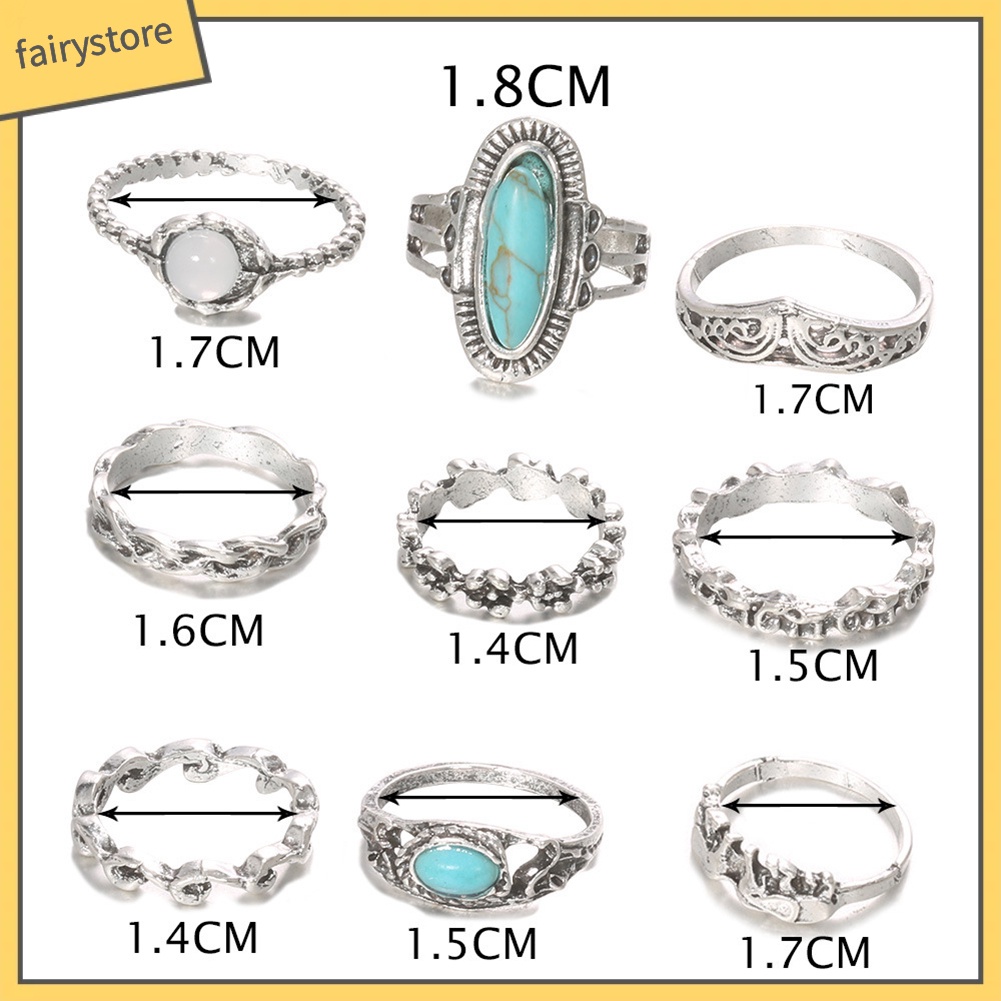 Set 9 nhẫn đeo tay phong cách bohemian thời trang cho nữ