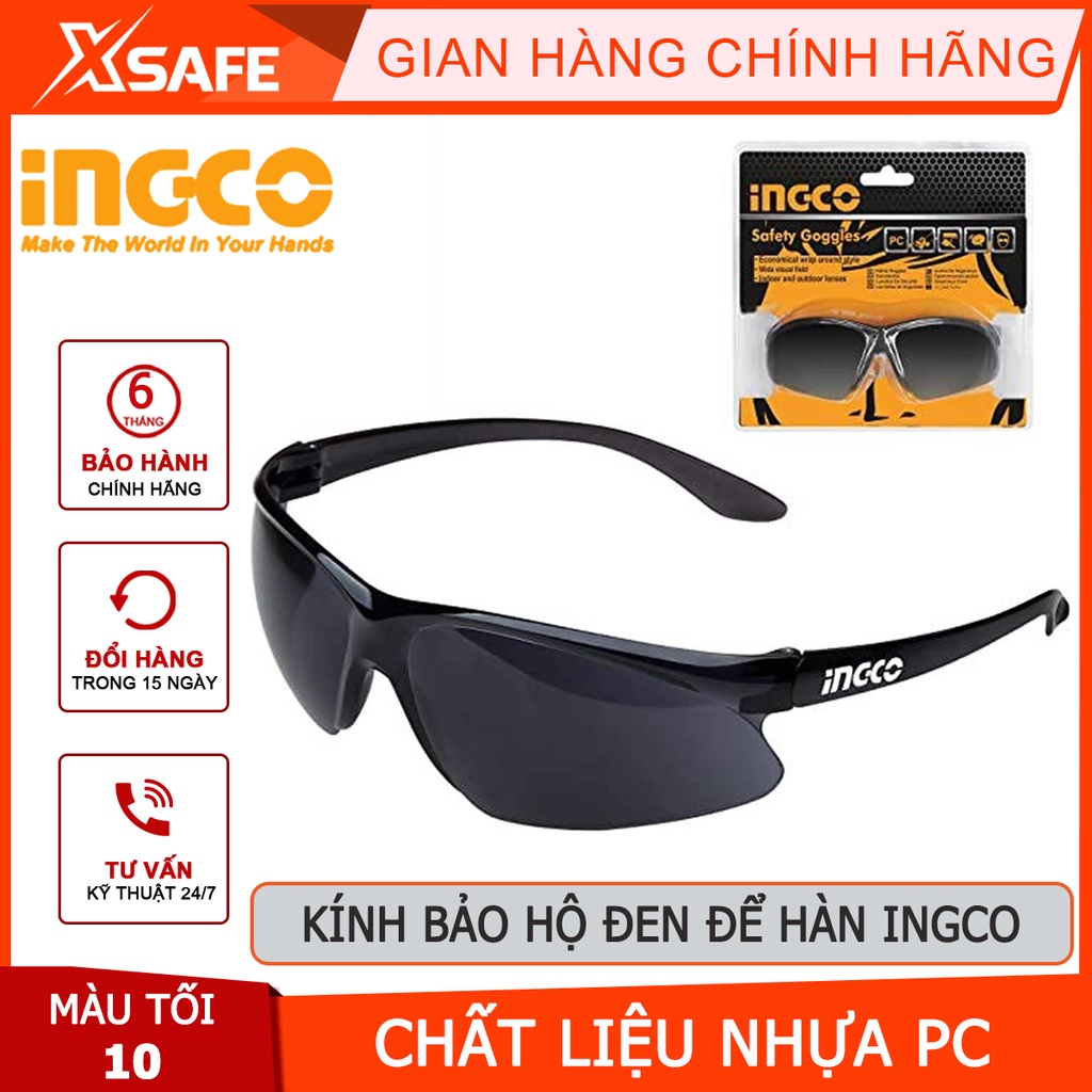 Kính hàn bảo hộ INGCO HSG07 Kính bảo hộ an toàn chất liệu PC, màu tối, bảo vệ mắt tránh mặt trời, tia sáng hàn