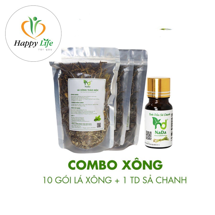 Lá xông giải cảm, lá xông thảo dược, xông giải cảm &amp; tinh dầu sả chanh, combo xông - Happy Life 4U