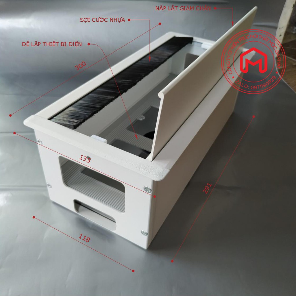 Hộp điện nhôm âm bàn nắp lật giảm chấn lắp cho bàn họp hoặc bàn làm việc