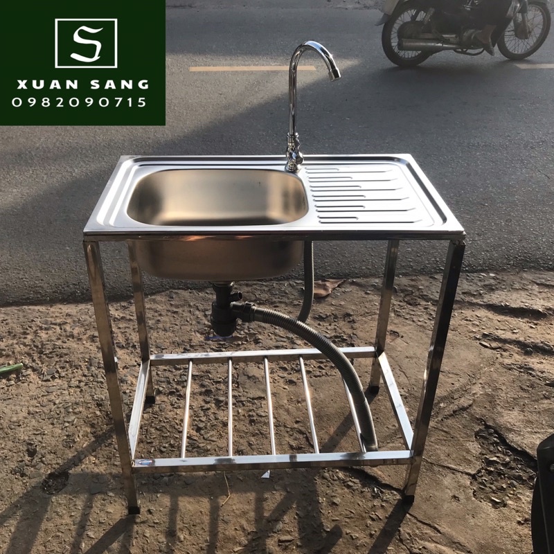 Bồn rửa chén inox có chân 1 hộc 1 cánh