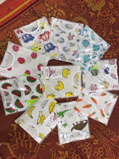 {4-15kg} Set 5 bộ cotton giấy ba lỗ cho bé