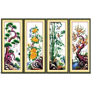 Tranh thêu chữ thập Tùng cúc trúc mai 100x40cmx4