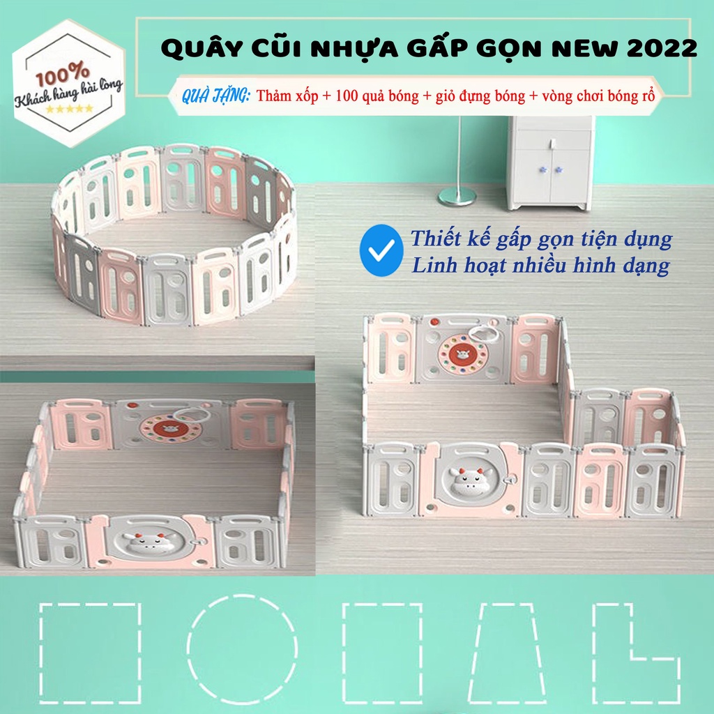 Quây cũi nhựa cho bé V-BABY - (Tặng 100 Bóng + 1 Thảm Hai Mặt + Giỏ Đựng Bóng)