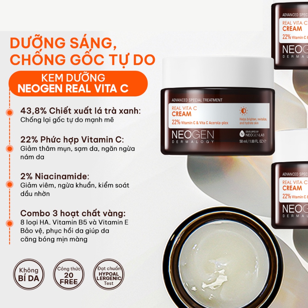 Kem Dưỡng Trắng Da VITAMIN C Dưỡng Sáng Neogen Real Vita C Cream 50ml