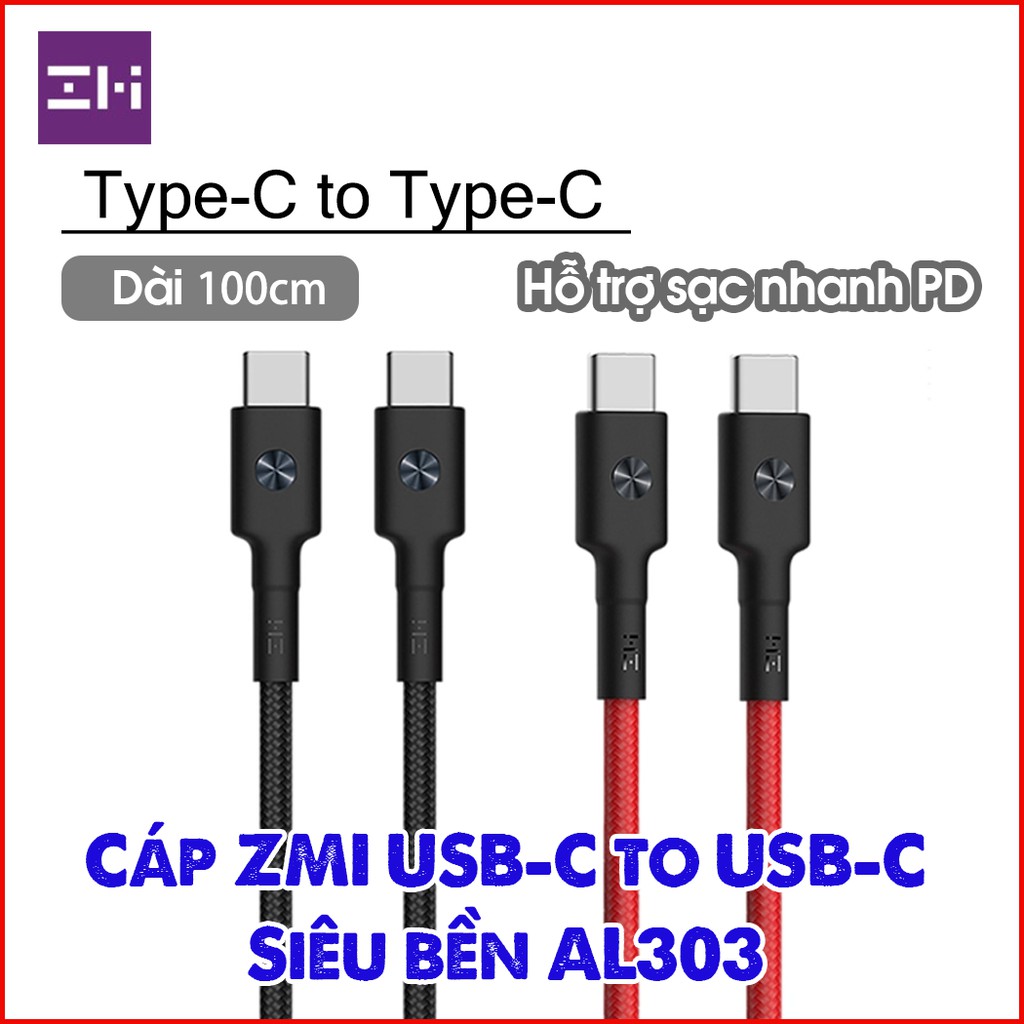 Cáp ZMI Type C To Type C AL303 Siêu Bền Dài 1m - Hỗ trợ sạc nhanh PD