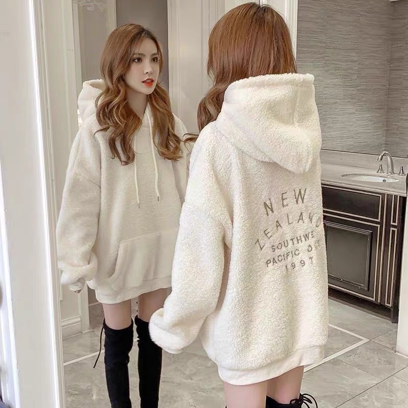 Áo Hoodie khoác nỉ nam nữ Lông Cừu trần bông form rộng kiểu sweater unisex phong cách Hàn Quốc Ulzzang
