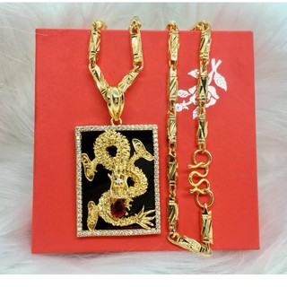 Dây chuyền nam dạng ống phối mặt rồng đen mạ vàng 18K nam tính,mạnh mẽ (kèm video)
