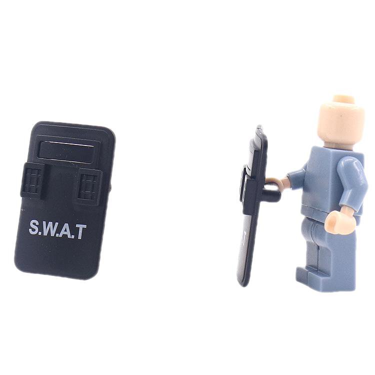 Mô Hình Lắp Ráp Mô Phỏng Quân Đội SWAT Màu Đen Có Tấm Chắn In Hình Cho Trẻ Em