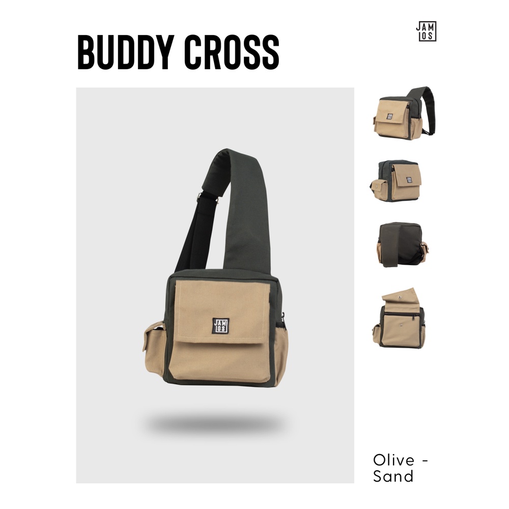 Jamlos Buddy Cross - Túi đeo chéo dáng hộp sau lưng trước ngực thời trang đa dụng tiện ích vải canvas nhiều ngăn