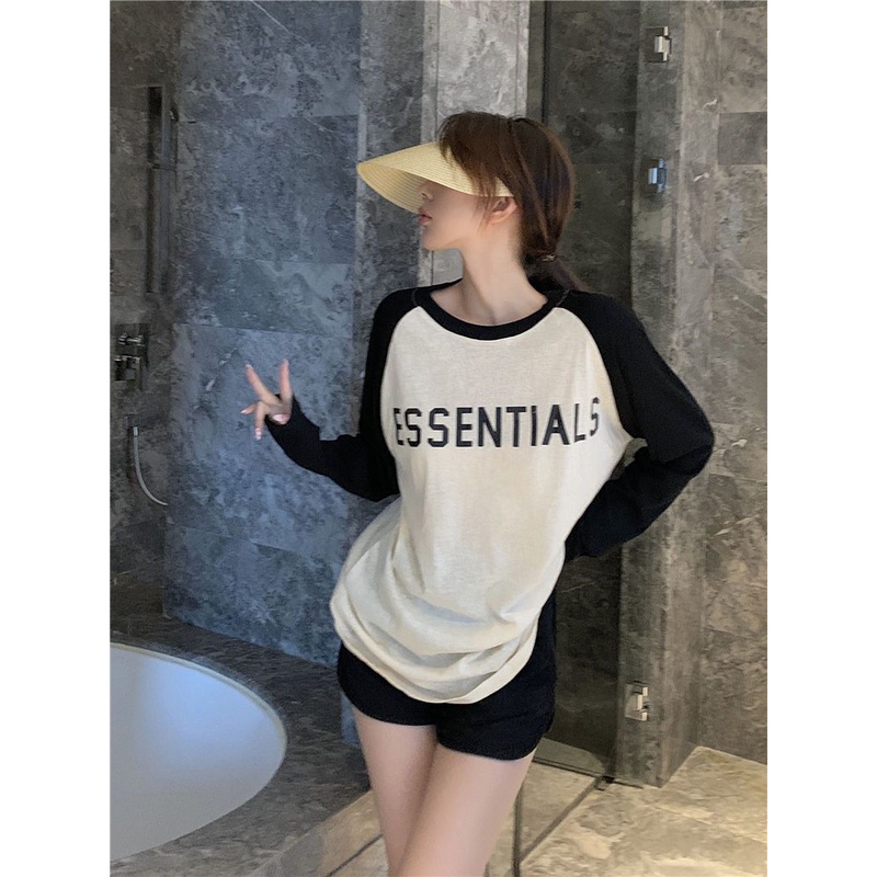 JSC Áo Thun Raglan Mỏng Tay Dài Phối Màu Sắc Tương Phản Thời Trang Mùa Thu Cho Nữ