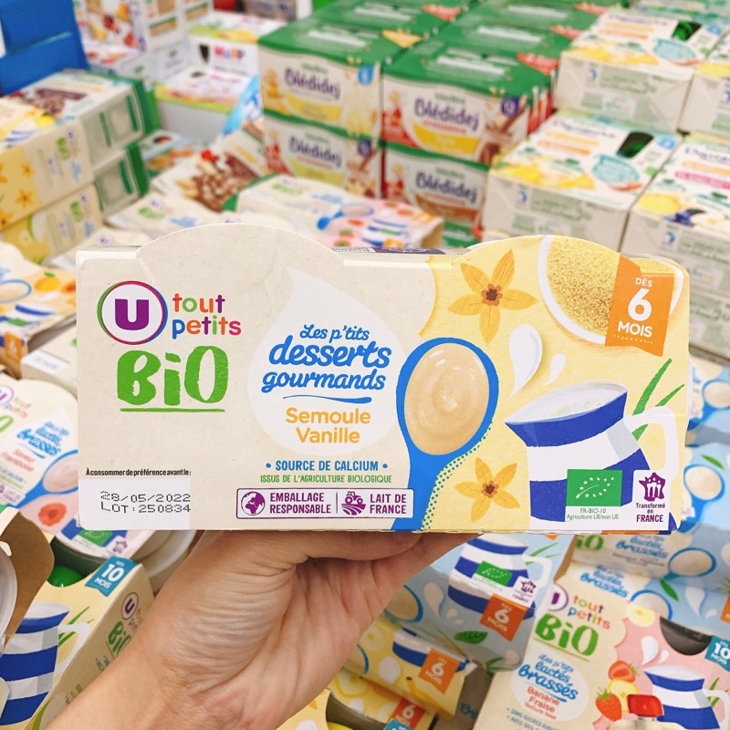 Kem sữa chua Bio U Tout Petits / Váng sữa Bio U Tout Petits lốc 4 hộp của Pháp