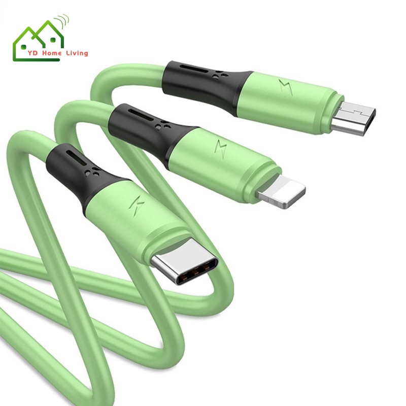 Cáp Sạc Nhanh USB Type-c Bằng Silicon 3 Trong 1 Cho Apple Android