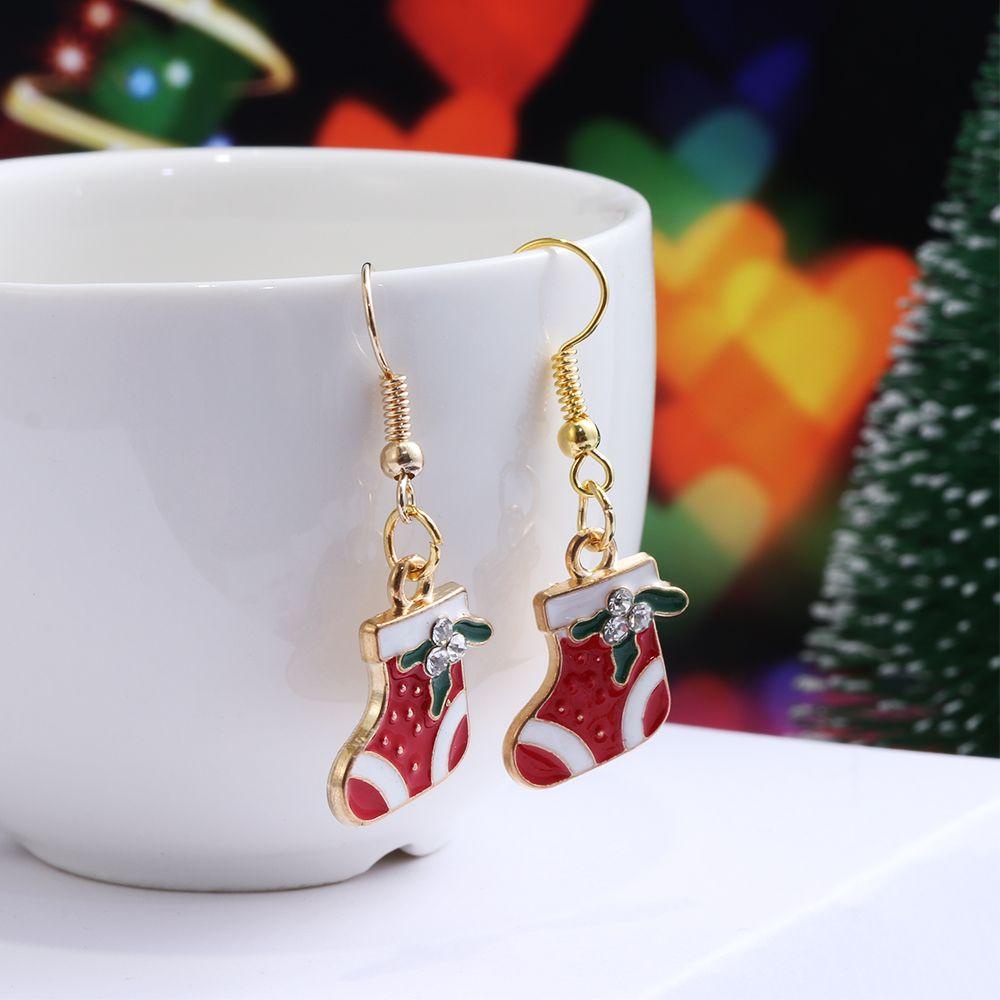 Bông Tai Tráng Men Phong Cách Giáng Sinh Cho Nữ|Hoa Tai Dáng Dài Hình Giọt Nước Thời Trang