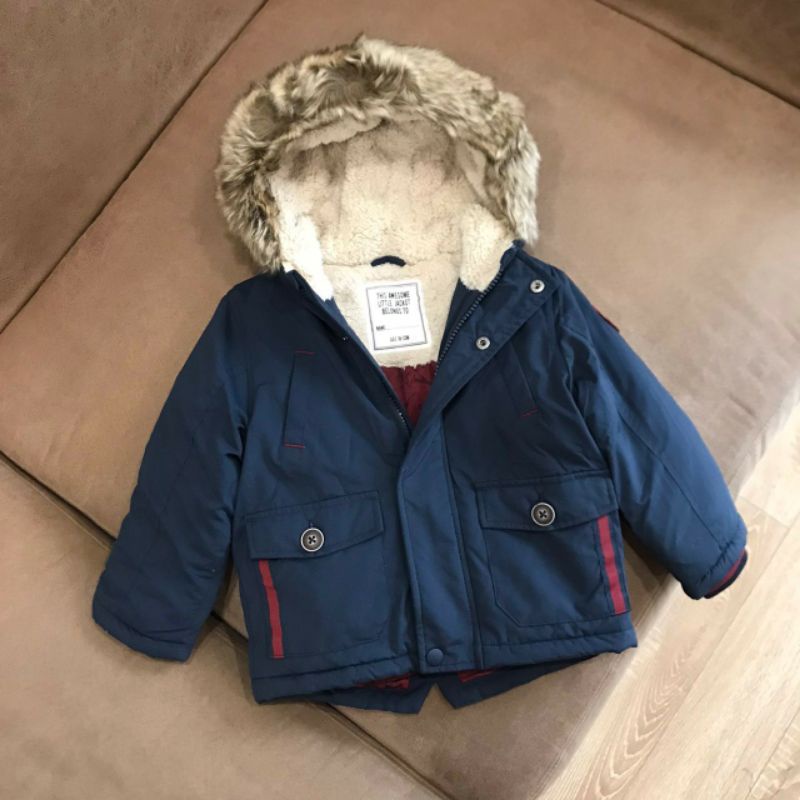 Áo phao parka mũ lông bé trai 12m-6y