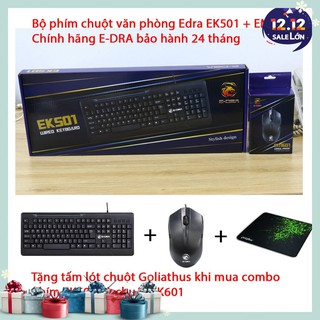 Bộ phím chuột văn phòng E-DRA EK501 + EM601 - Tặng lót chuột chính hãng - Bảo hành 24 tháng - Cam kết lỗi 1 đổi 1