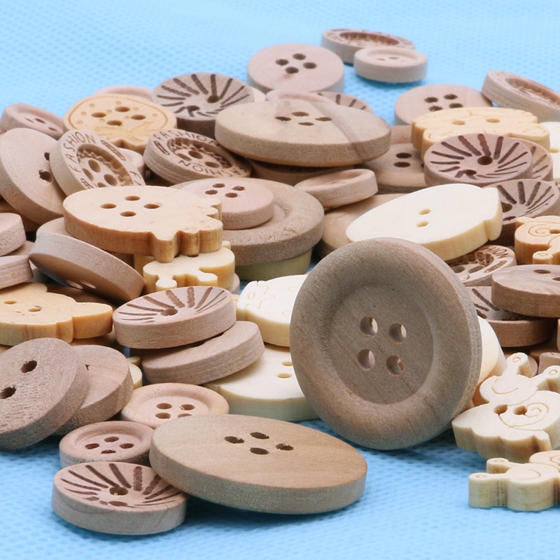 Set 100 Nút Gỗ 2 Lỗ Nhiều Màu Sắc Tiện Dụng