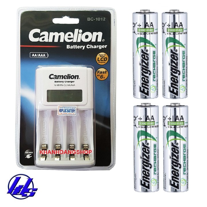 Combo bộ sạc pin AA, AAA có màn hình Camelion BC-1012 kèm 4 pin sạc Energizer AA 2300mAh