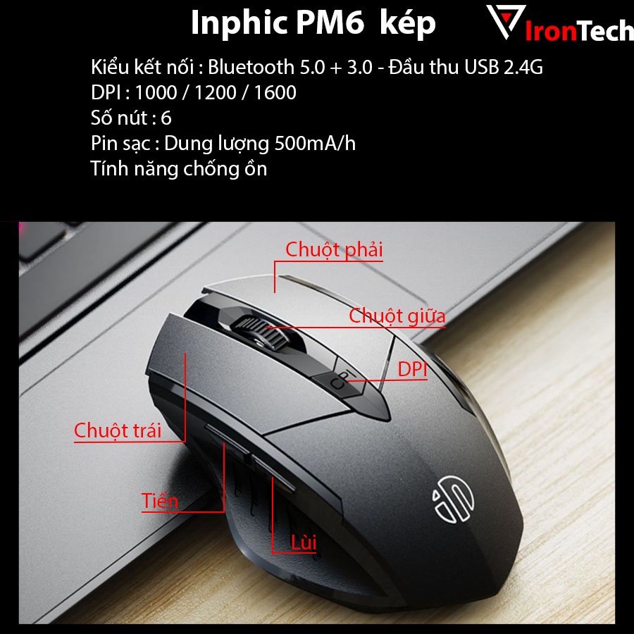 Chuột gaming máy tính có dây không dây Inphic PB1P PB1 PW1 P1W PM6 chuột quang chống ồn silent cho game thủ pc laptop