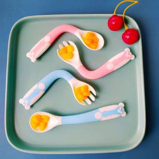 Bộ 2 Muỗng Nĩa Cong 360 Độ Cho Bé Tập Ăn