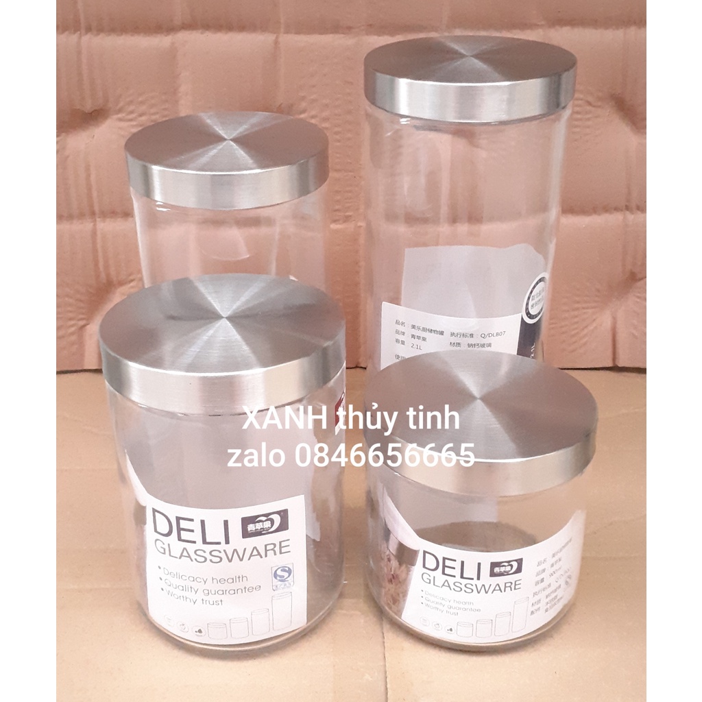 Hũ thủy tinh nắp inox 900/1250/1650/2100ml, hộp/ lọ thủy tinh đựng thực phẩm