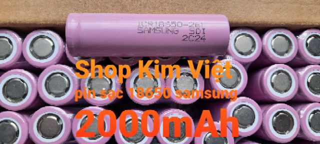 Pin sạc 18650 samsung 2000mAh. Loại đầu bằng. Dùng cho box sạc, đèn pin, quạt mini