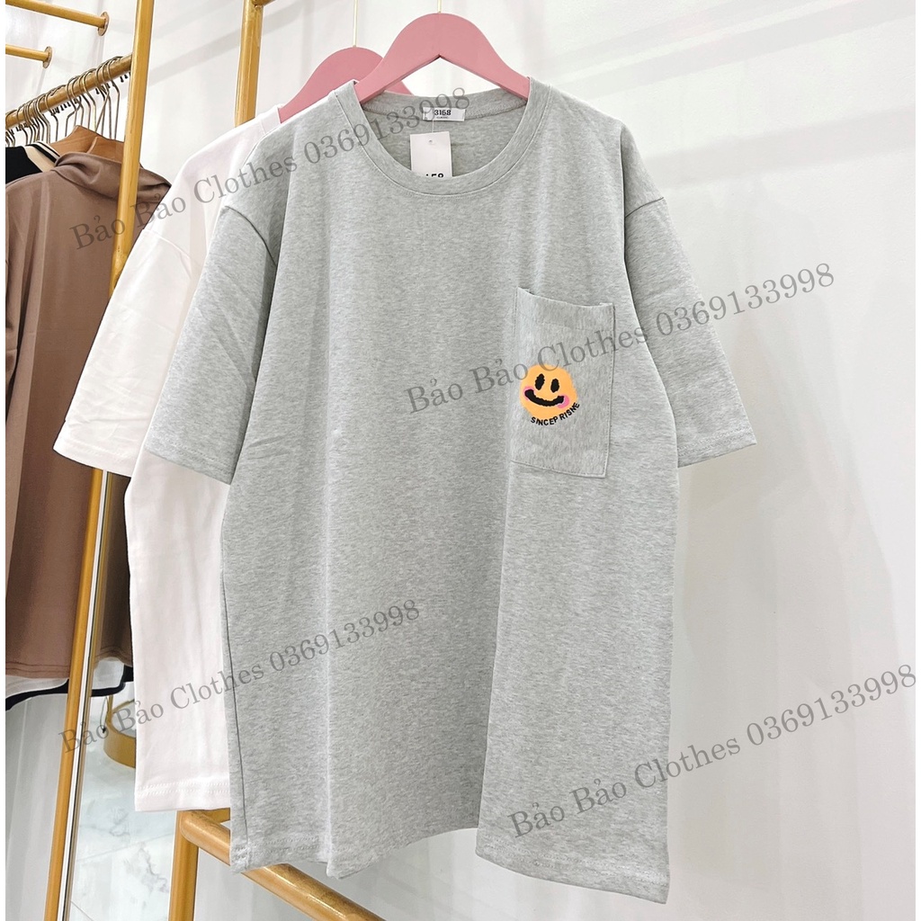 Áo Thun Nam Nữ Hàn Quốc Mặt Cười Túi Ngực Vải Dày Mịn Thoáng Mát Thiết Kế Thời Trang Kiểu Dáng Năng Động Trẻ Trung