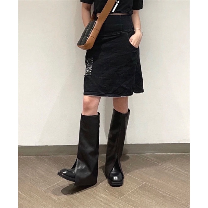 Boot nữ 2 mảnh xoè cá tính bốt nữ ống ủng xoè phá cách bốt chiến binh