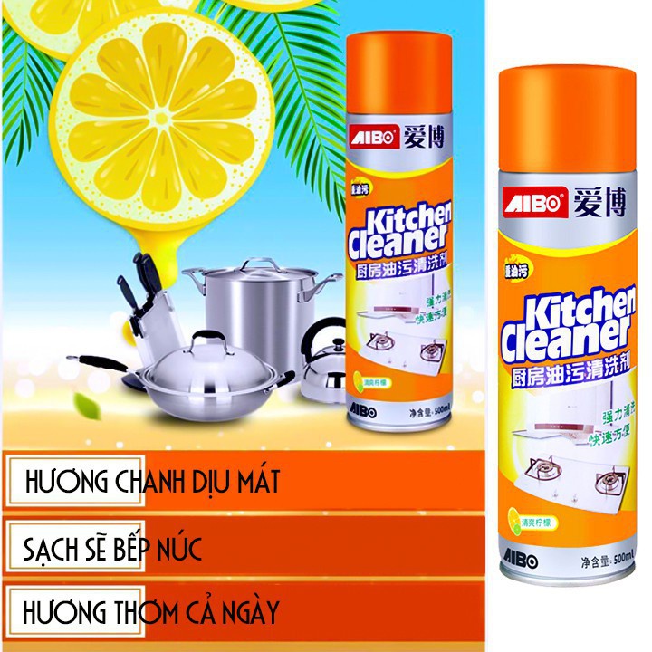 Bình xịt bọt tuyết tẩy rửa siêu sạch mầu cam kitchen cleaner nhà bếp 500ml đảm bảo chất lượng