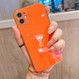 Ốp Lưng Kính Iphone 💖 𝘍𝘳𝘦𝘦𝘴𝘩𝘪𝘱 💖 Ốp Dẻo Viền Vuông Màu Cam Giả IPhone 12 Bảo Vệ Camera