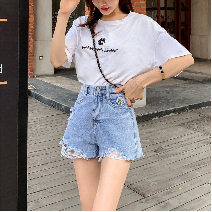 Quần Short Jeans Lưng Cao Thời Trang Hàn Cho Nữ