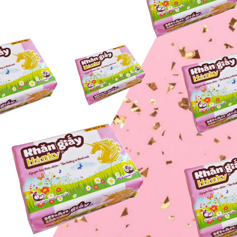 Thùng 30 Gói Giấy Ăn Ngựa Vàng Hanky 4 Lớp Siêu Dai Cao Cấp