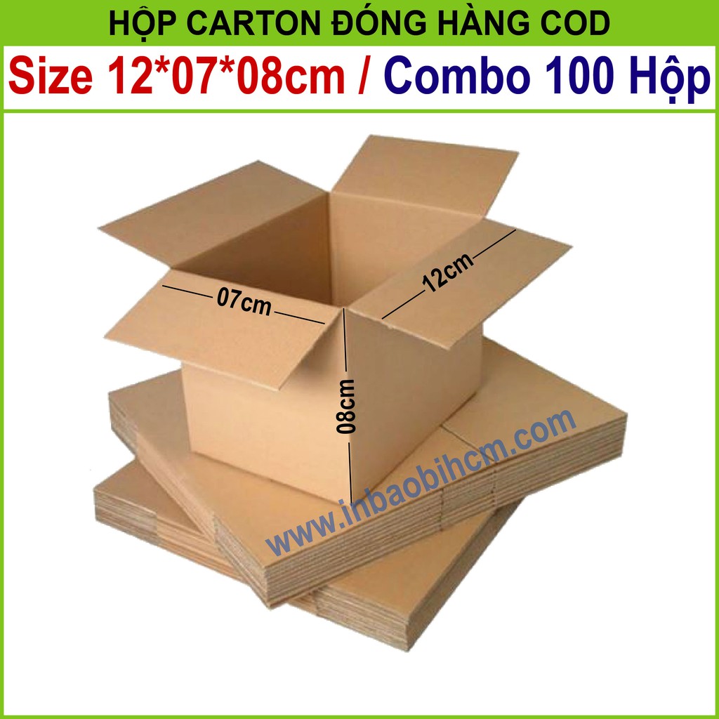 100 hộp carton đóng hàng 12x7x8 cm (Hộp dày dặn, 3 lớp, cứng, chuẩn Ship COD - Thùng giấy - Hộp giấy carton giá rẻ)