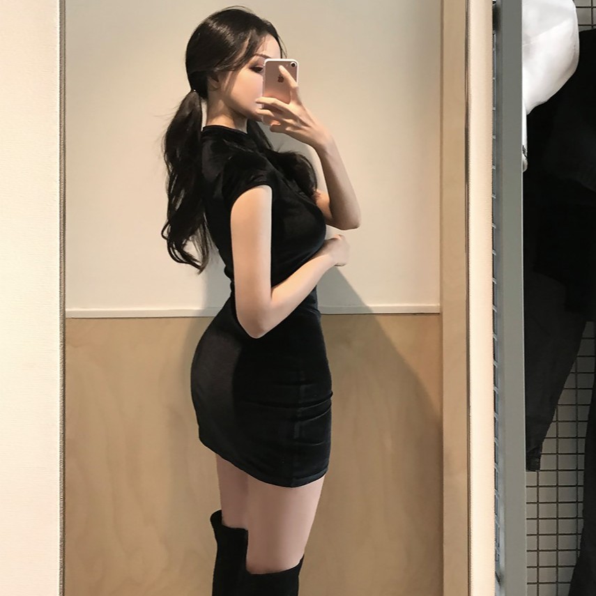 Đầm đen nữ dáng ôm Emilyshop tay ngắn