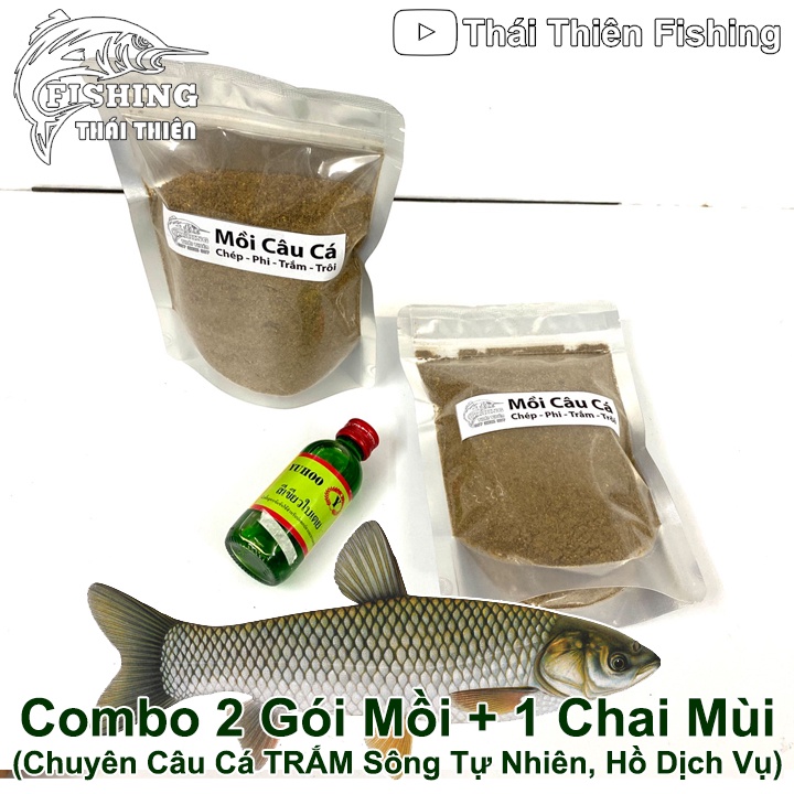 Combo 2 Gói Mồi, 1 Chai Tinh Mùi Thái Lan Dùng Câu Cá Trắm