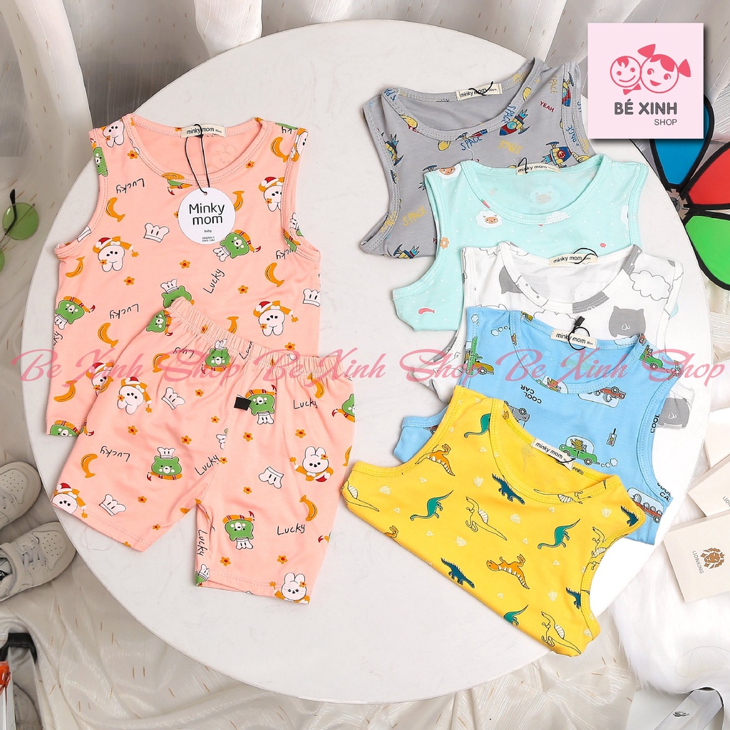 Ba Lỗ Đồ Bộ Cho Bé Trai, Bé Gái Minky Mom Thun Lạnh [Giá Sale] Bộ Quần Áo Cho Bé 3 Lỗ SÁT NÁCH HỌA TIẾT Thun Mát Lạnh hè