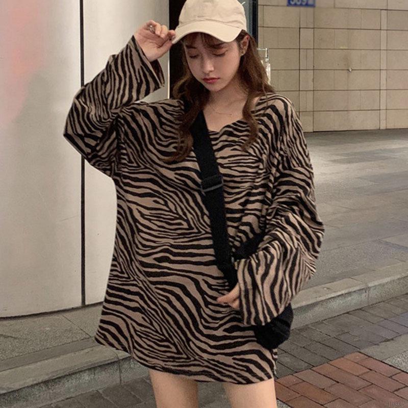 Áo Thun Dài Tay Dáng Rộng Kẻ Sọc Kiểu Retro Hàn Quốc Dễ Phối Đồ