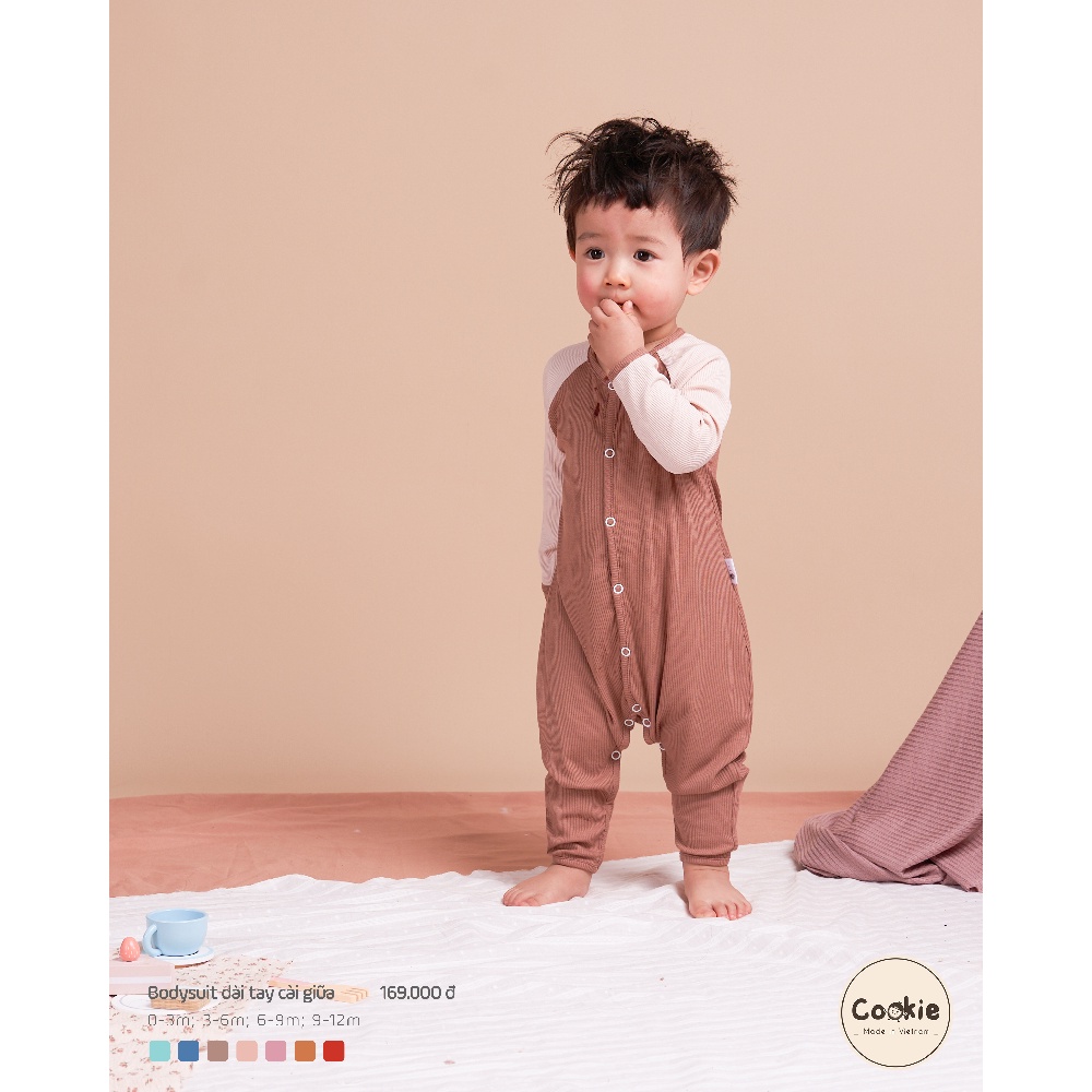 Bộ Bodysuit Dài Tay Cookie Cài Giữa Cho Bé Từ Sơ Sinh Đến 12 Tháng