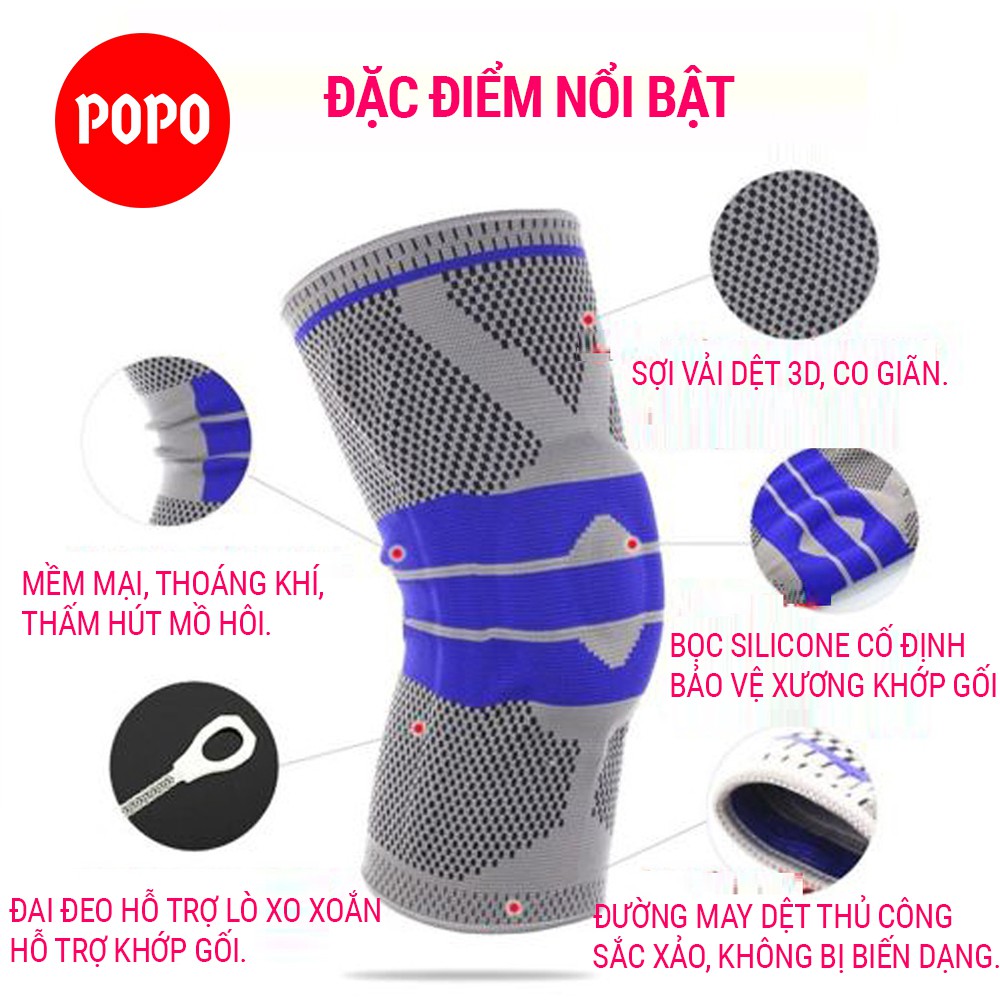 Băng quấn đầu gối tập gym 1123X POPO vải dệt co giãn tích hợp đai đeo lò xo xoắn