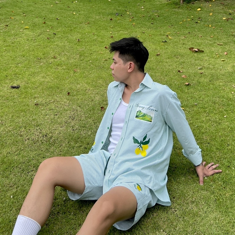 Áo Sơ Mi tay dài sọc xanh lá Emerald