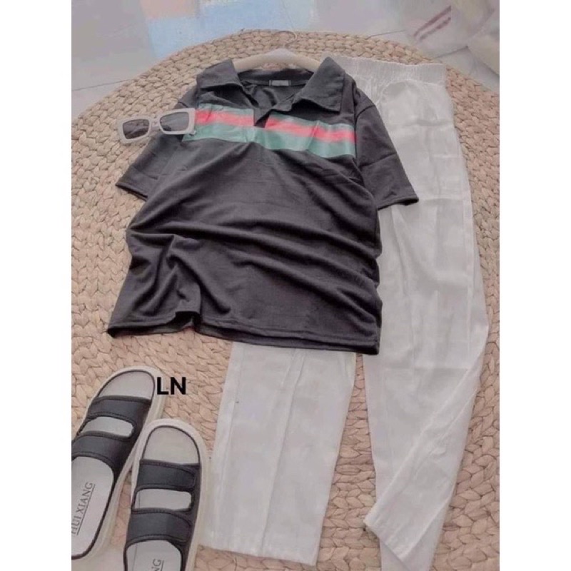 Sét áo polo vạch xanh đỏ + quần Kaki xuông