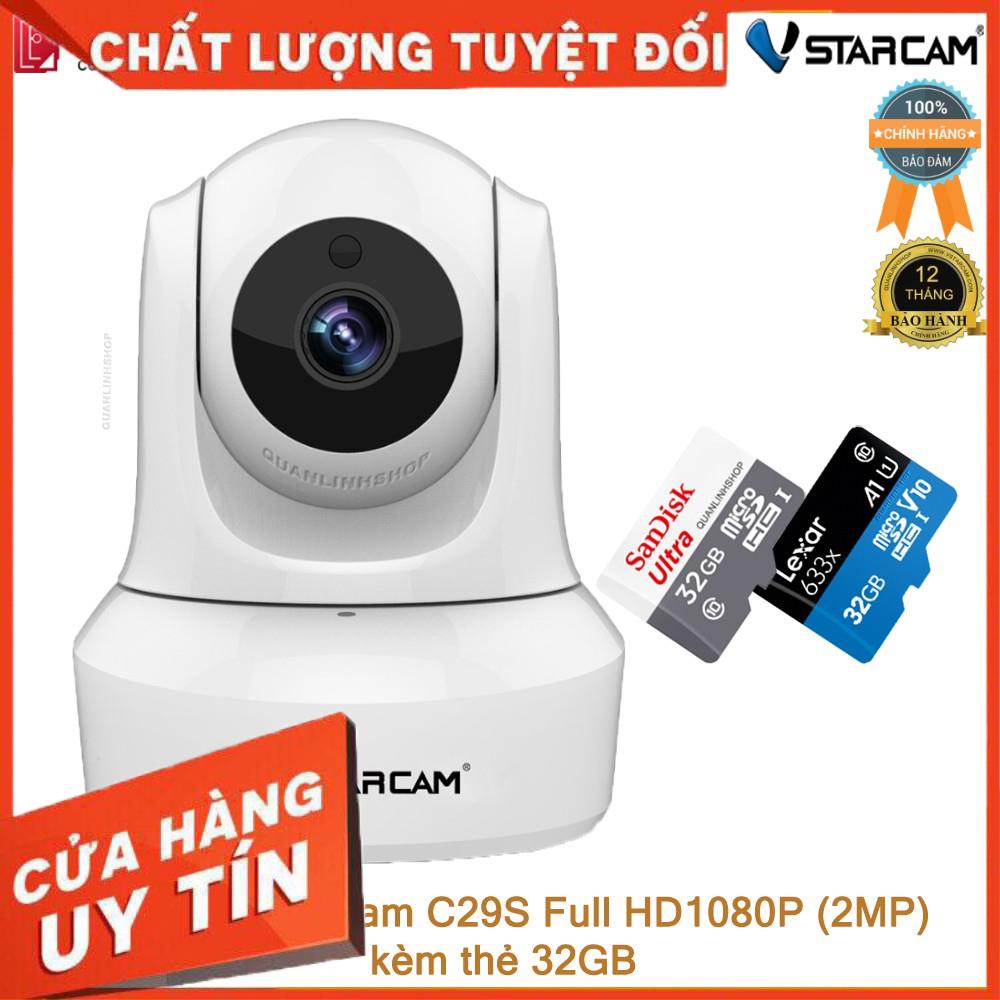 (giá khai trương) Camera IP Wifi hồng ngoại Vstarcam C29s Full HD 1080P 2MP màu trắng kèm thẻ 32GB Class 10