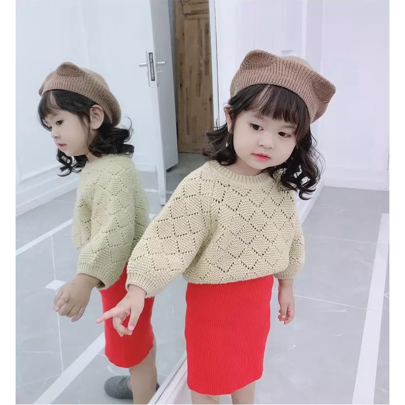 Mũ len tai mèo thời trang thu đông giữ ấm màu trơn cho bé gái